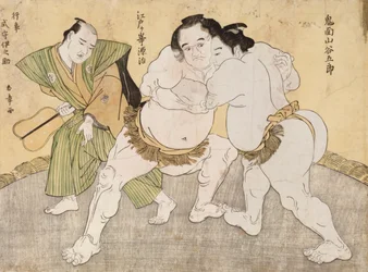 鬼面山谷五郎と江戸ヶ崎源治の相撲（錦絵）