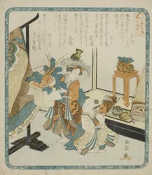 シリーズ「花笠七福神」より "お正月の二人の若い侍女"