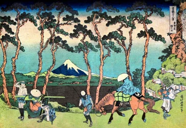 36 vues du Mont Fuji, Japon : ""Hodogaya sur la route de Tokaido"" Estampe de Katsushika Hokusai (1760-1849) (ecole ukiyo-e) 1830-1833 State A Pushkin Museum of Fine Arts, Moscou