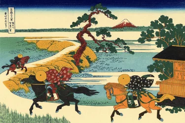 36 vues du Mont Fuji, Japon : vue du village de Sekiya sur la riviere Sumida, Japon - Estampe de Katsushika Hokusai (1760-1849) (ecole ukiyo-e) 1830-1833 State A Pushkin Museum of Fine Arts, Moscou
