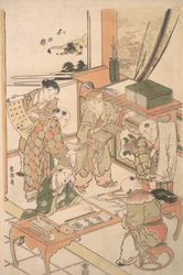 書くことと絵を描くことを学ぶ中国の少年たち。 1785年。