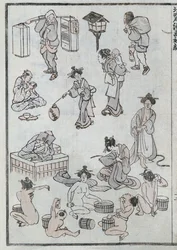 マンガからの日常のジェスチャー（カラー木版画）