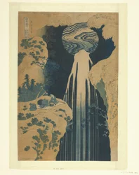 De Amida waterval langs de Kisokaido Kisoji no oku Amida-ga-taki (title on object) Een rondreis langs de watervallen in de provincies (series title) Shokoku taki meguri (series title on object)