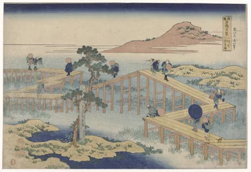三河国のジグザグ橋 三河の八橋の子図 地方の名橋風景（連載タイトル） 四国名卿キラン