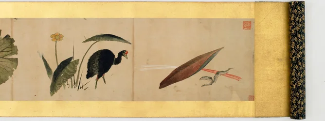 その他の画像、江戸時代、1839年のインクと紙の色の付いたハンドスクロールの詳細