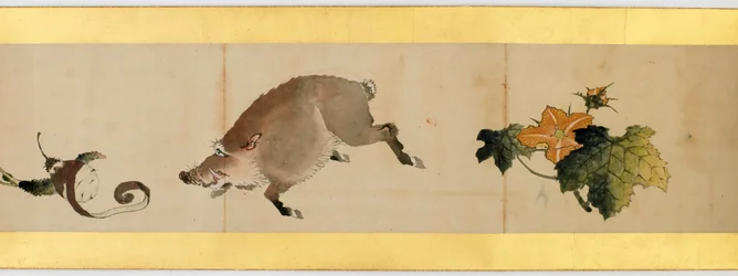 その他の画像、江戸時代、1839年のインクと紙の色の付いたハンドスクロールの詳細