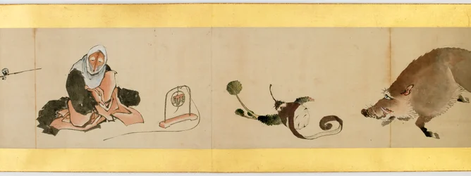 その他の画像、江戸時代、1839年のインクと紙の色の付いたハンドスクロールの詳細