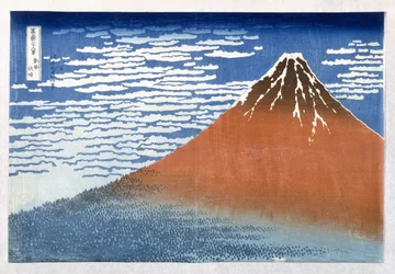 富士山、晴天の山々、1831年、シリーズ&39;36 Views of Mt.富士北斎、葛飾（1760-1849）（手描きの木版画）