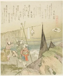 「元禄歌船貝合わせ」シリーズより アワビの挿絵 アワビ干し