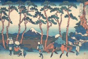 東海道東海道保土ケ谷の保土ケ谷、シリーズ 毛の三十六景より., ca. 1830-32。