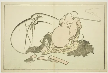 北斎写実画帖』より「パイプを吸う布袋」 1814年頃（錦絵（アルバムシート）)
