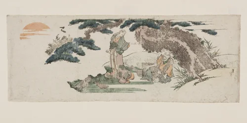 高砂の古老、JとUba（カラー木版画