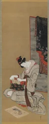 正月カスタム：正月の朝、化粧品、江戸時代、1806-11年頃（絹にインクと色）