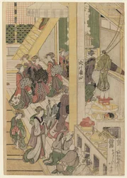 荻屋茶屋元日。 c.1810（カラー木版画）（セットについては277795-277796＆277798を参照）