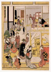 茶屋おぎやの正月、1810年頃（版画）（406534、406535、406536も参照）