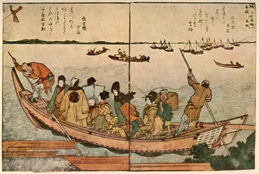 日本の隅田川を渡る船の乗客、1804年、1924年。