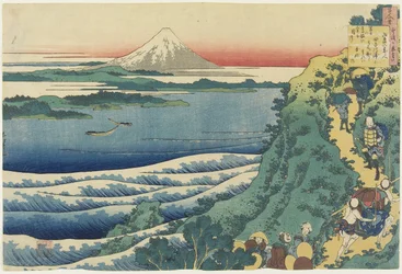 山部赤人の歌、『百人一首うばがえとき』より、1839年頃