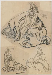 花魁江口普賢菩薩の下絵、江戸時代、c1806-1811.