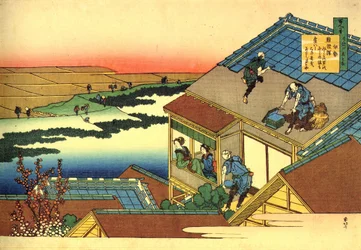 100人の詩人による100の詩のシリーズ：「伊勢夫人」の風景、日本 - 葛飾北斎（1760-1849）による版画（浮世絵学校）1830年頃 国立エルミタージュサンクトペテルブルク
