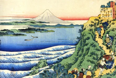 Serie de cent poemes par cent poetes : ""Yamabe no Akahito"" Estampe de Katsushika Hokusai (1760-1849) (ecole ukiyo-e) vers 1830 State Hermitage Saint Petersbourg Russie