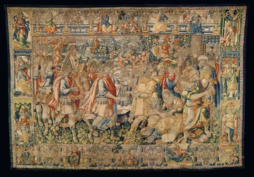 タペストリーの教区博物館 (Pastrana Parish Museum of Tapestry)。 フランダースのタペストリー。 シャルルマーニュ、カルマニアへの凱旋門 (アレキサンダー大王、カルマニアへの凱旋門)。