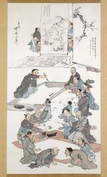 書道と絵画の会（紙にインクとカラー）