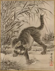 カエルを捕まえる猫1887。