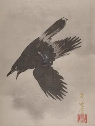 雪の中を飛ぶカラス1887。