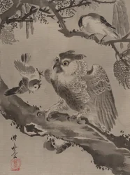 小鳥にからかわれたフクロウ1887。