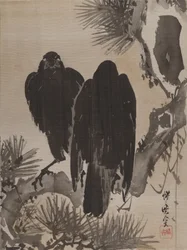 松の枝に2つのカラス、ca。 1887。