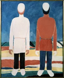 2 つの男性像 (2 つの男性像)。 Kasimir Severinovich Malevich（Malevich、Malevich）（1878-1935）による絵画、キャンバスに油彩
