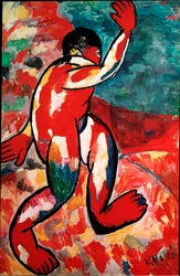 カシミール・マレーヴィッチ（マレーヴィッチ、Malevich）（1878-1935）の「浴女」の絵 1910年 薄暗い。105x69 cm アムステルダム、ステデリック・ミュージアム