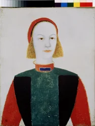 若い女の子（A Girl）。 Kasimir Severinovich Malevich (Malevich, Malevic) (1878-1935) による絵画、キャンバスに油彩、1932 年。 ロシア美術、前衛、20 世紀、シュプレマティズム。 国立ロシア美術館、サンクトペテルブルク