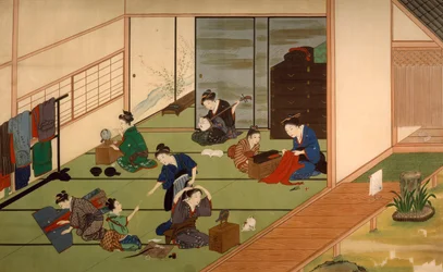 川原慶賀（1786年頃-1860年頃）による芸者の一団、水彩、日本、日本文明、19世紀初頭