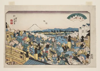 日本橋の晴嵐」（カラー木版画