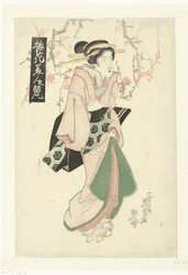 梅の花の下の花魁 美女と梅の対比（連載タイトル） 梅花美人くらべ