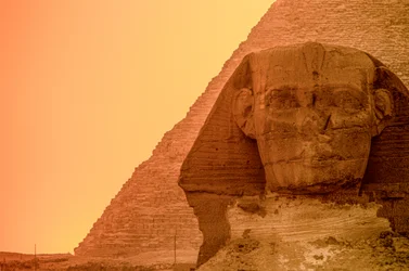 ギザ台地の夕日とピラミッド、エジプト、古王国時代、スフィンクス