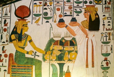 ネフェルタリの墓; ネフェルタリが神々の一団にワインを捧げる; エジプト、ネフェルタリの谷...