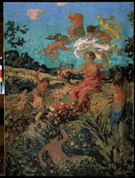 ""Fete champetre, ete"" (カントリー フェスティバル、夏) Ker-Xavier (Ker Xavier) Roussel (1867-1944) による絵画 1911-1913 Nabis Moscow、プーシキン美術館
