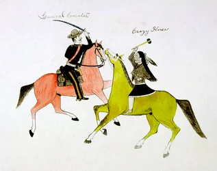 ジョージカスター将軍1839-1876とクレイジーホース、スーダコタインディアンの間の対立。