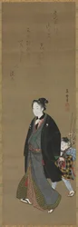 花の枝を持った少年と散歩する男性 1810年頃