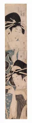 二人の花魁、一人は盃を持つ 1795-1804年頃 （カラー木版画）