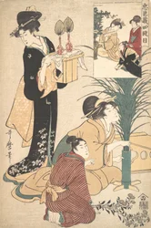 月見月祭りに花を生ける女と男、1802年。