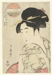 扇子を持つ若い女性の胸像