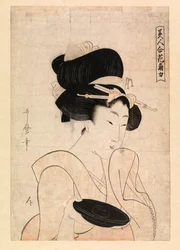 盃を持つ花魁 1790-1806年頃 （カラー木版画）