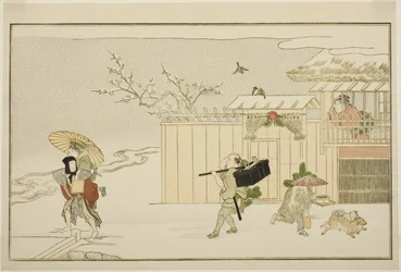 雪中お年玉届け 狂歌画集「若神恵比寿（わかえびす）」より