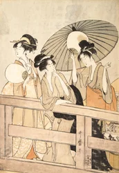 橋の上や下で夕方の涼しい風を楽しんでいる様子（1800年頃