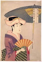 Femme tenant un parasol（日傘をさす女） 歌麿・喜多川（1753-1806）の「婦人人相学十種」シリーズより 1793年頃 - カラー木版、38,1x25,7 - 個人蔵