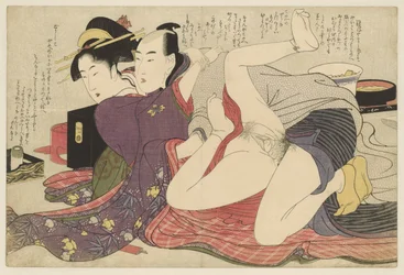 長袖の着物を着た芸者とその恋人。願いの糸口（シリーズ題）