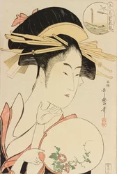 松葉屋の黄瀬川 五美人の魅力を比較するシリーズより c. 1795年。
